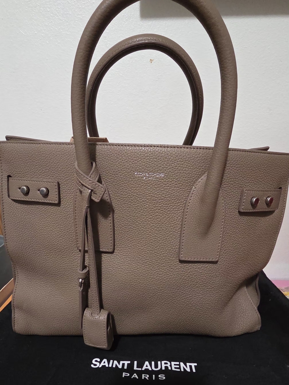 Saint Laurent Taupe Leather Tote Bag - Picture 1 of 16